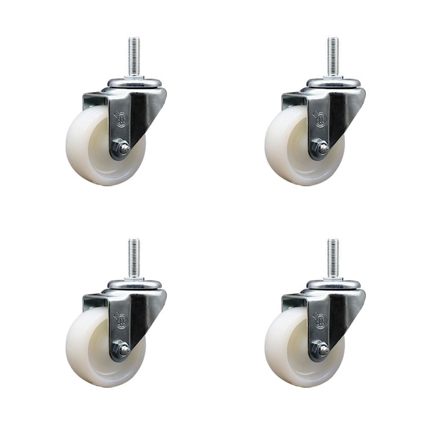 3 Inch Nylon Wheel Swivel 34 Inch Threaded Stem Caster Set Service Caster